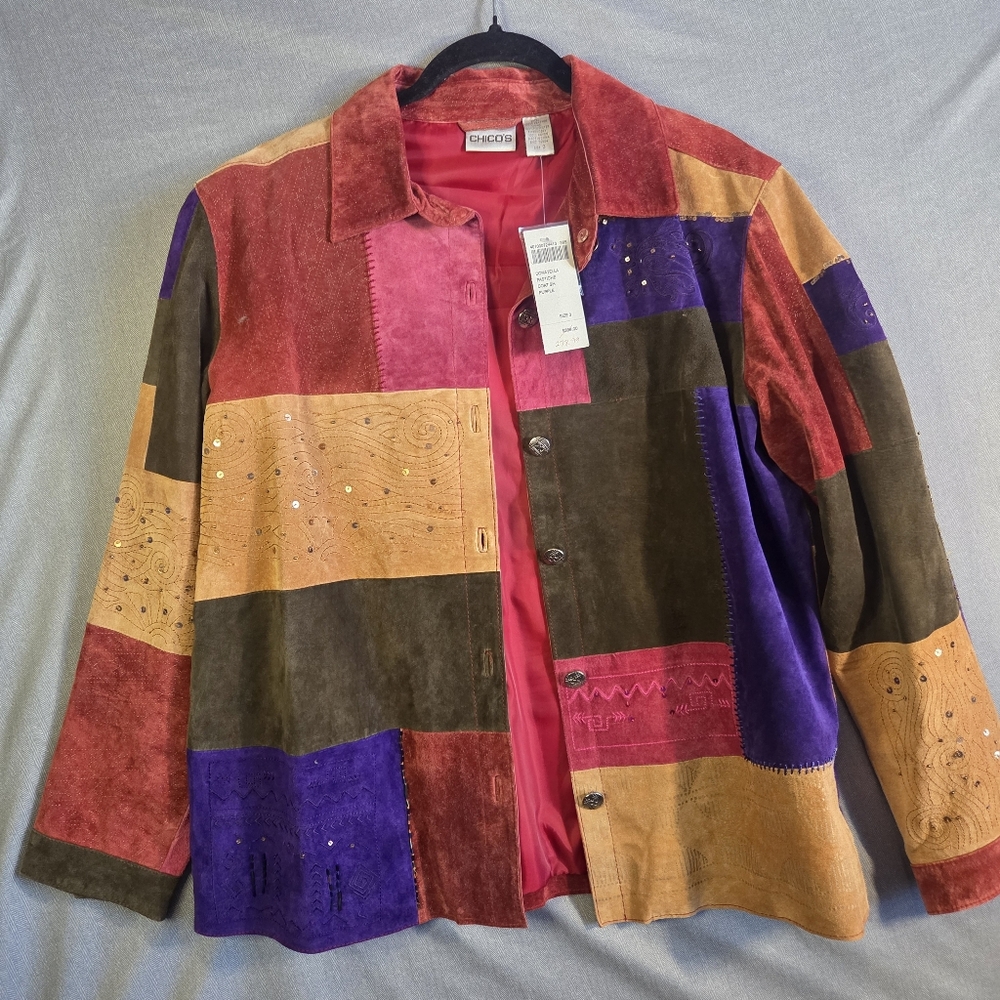 Chico's Donatella Leather Women's Patchwork Jacket